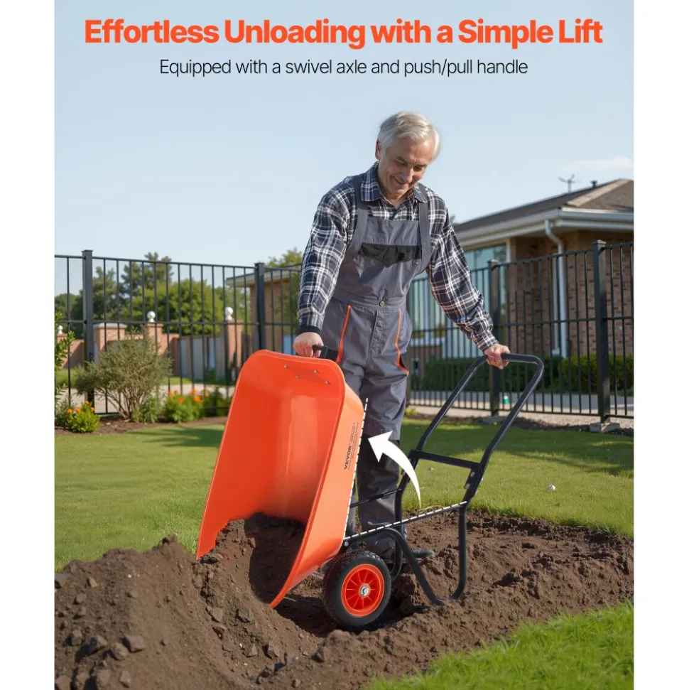 VEVOR Wheelbarrow Cart, 5 Cu. Ft. Load & 397 lbs Capacity, 2 Wheels Garden Dump Cart, Garden Wagon with Handle & 10" Wide Track Wheels, Easy Loading Utility Yard Cart & Wagons for Outdoor Lawn Yard