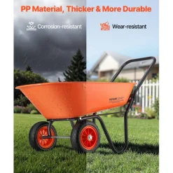 VEVOR Wheelbarrow Cart, 5 Cu. Ft. Load & 397 lbs Capacity, 2 Wheels Garden Dump Cart, Garden Wagon with Handle & 10
