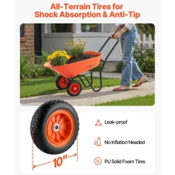 VEVOR Wheelbarrow Cart, 5 Cu. Ft. Load & 397 lbs Capacity, 2 Wheels Garden Dump Cart, Garden Wagon with Handle & 10