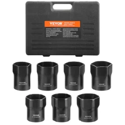 VEVOR Wheel Bearing Locknut Socket Set, 1/2 inch Drive 7 Piece SAE and Metric 6-Point Socket for Ford, Dodge, and Toyota Vehicles, with Storage Case, Remove and Install Wheel Bearing Lock Nuts