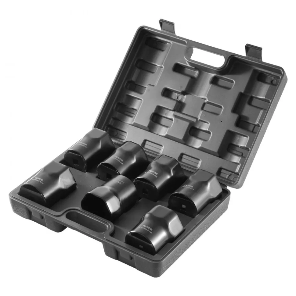 VEVOR Wheel Bearing Locknut Socket Set, 1/2 inch Drive 7 Piece SAE and Metric 6-Point Socket for Ford, Dodge, and Toyota Vehicles, with Storage Case, Remove and Install Wheel Bearing Lock Nuts