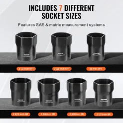 VEVOR Wheel Bearing Locknut Socket Set, 1/2 inch Drive 7 Piece SAE and Metric 6-Point Socket for Ford, Dodge, and Toyota Vehicles, with Storage Case, Remove and Install Wheel Bearing Lock Nuts
