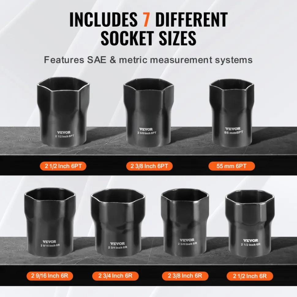VEVOR Wheel Bearing Locknut Socket Set, 1/2 inch Drive 7 Piece SAE and Metric 6-Point Socket for Ford, Dodge, and Toyota Vehicles, with Storage Case, Remove and Install Wheel Bearing Lock Nuts