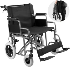 VEVOR Wheelchair, Carbon Steel Transport Chair for Adults, Foldable Wheelchair with Detachable Armrest, Self-locking Brake, 24-Inch Wide Seat, 300lbs Weight Capacity, for the Disabled Move Freely