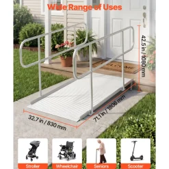 VEVOR Wheelchair Ramp with Handrails, 71.1 x 32.7 in, Heavy Duty Wide Aluminum Wheelchair Ramp with Adjustable Legs, 1000 lbs Capacity, Portable Threshold Ramps for Home Steps, Stairs, Doorways, Curbs