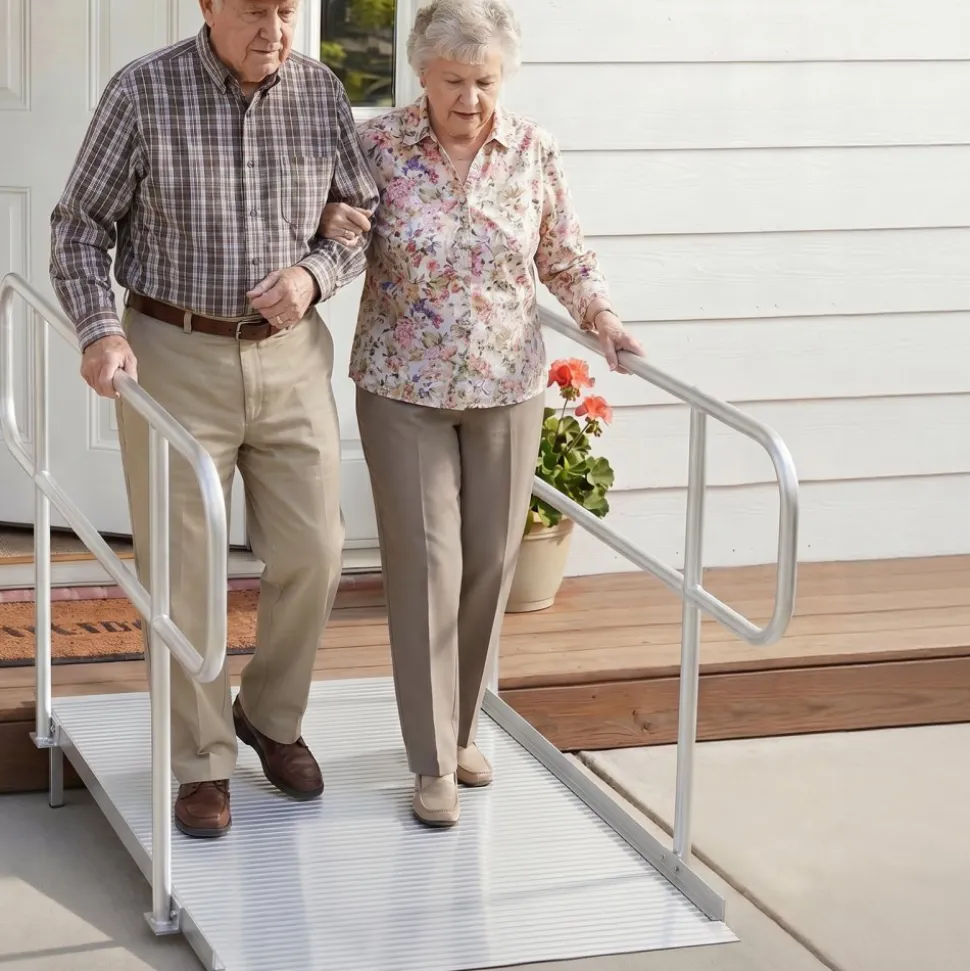 VEVOR Wheelchair Ramp with Handrails, 71.1 x 32.7 in, Heavy Duty Wide Aluminum Wheelchair Ramp with Adjustable Legs, 1000 lbs Capacity, Portable Threshold Ramps for Home Steps, Stairs, Doorways, Curbs