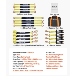VEVOR Wheel Chock Tie-Down Kit, Axle Type Trailer Tie Down Strap, Car Tie Down Kit with Break Strength 10009 lbs, Working Load 3333 lbs, Trailer Ratchet Strap for ATV, UTV, & Heavy-Duty Pickup Trucks