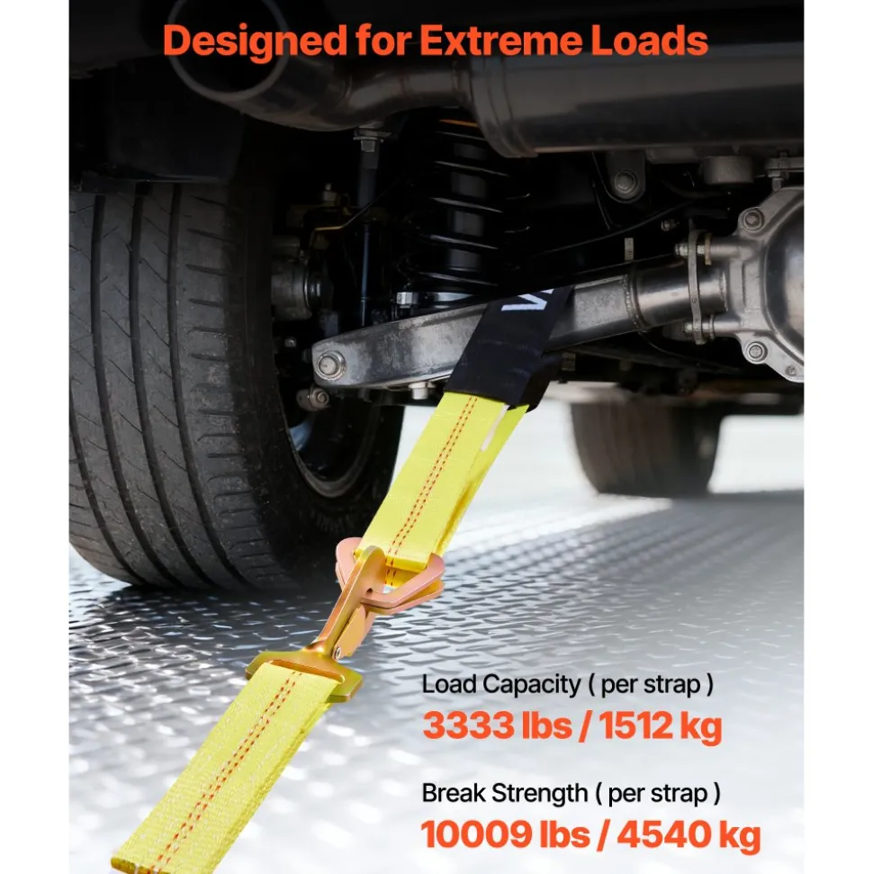 VEVOR Wheel Chock Tie-Down Kit, Axle Type Trailer Tie Down Strap, Car Tie Down Kit with Break Strength 10009 lbs, Working Load 3333 lbs, Trailer Ratchet Strap for ATV, UTV, & Heavy-Duty Pickup Trucks