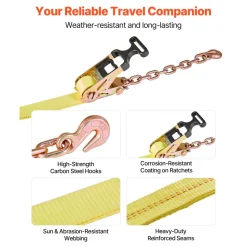 VEVOR Wheel Chock Tie-Down Kit, Tire-Style Tow Dolly Strap, Car Tie Down Kit with Heavy-Duty Hook, Break Strength 10009 lbs & Working Load 3333 lbs Motorcycle Tie-Down System for ATV, SUV, Snowmobiles
