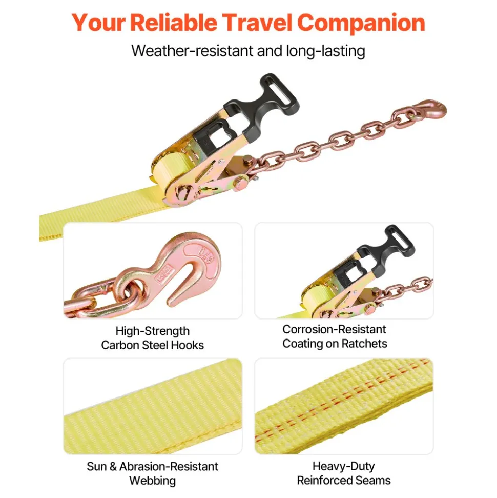 VEVOR Wheel Chock Tie-Down Kit, Tire-Style Tow Dolly Strap, Car Tie Down Kit with Heavy-Duty Hook, Break Strength 10009 lbs & Working Load 3333 lbs Motorcycle Tie-Down System for ATV, SUV, Snowmobiles
