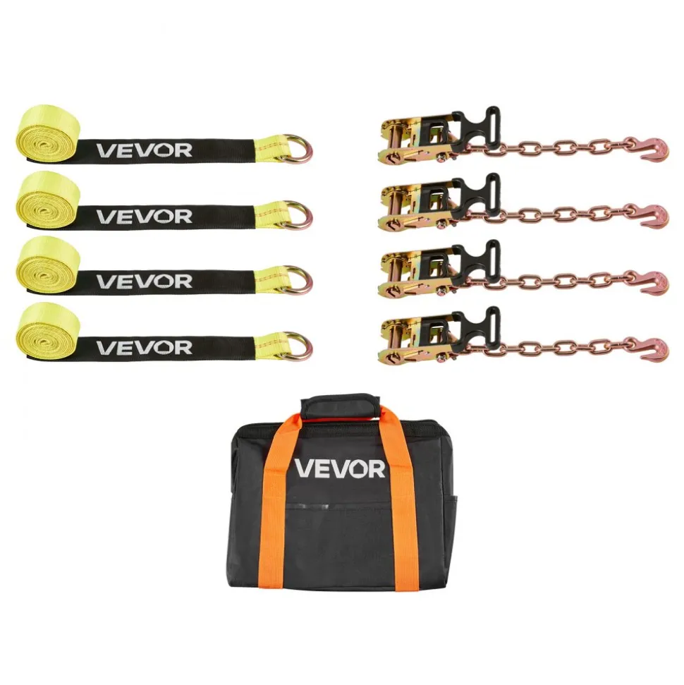 VEVOR Wheel Chock Tie-Down Kit, Tire-Style Tow Dolly Strap, Car Tie Down Kit with Heavy-Duty Hook, Break Strength 10009 lbs & Working Load 3333 lbs Motorcycle Tie-Down System for ATV, SUV, Snowmobiles