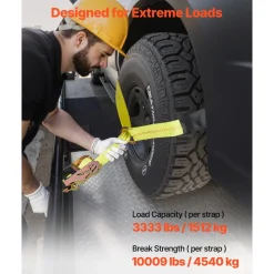 VEVOR Wheel Chock Tie-Down Kit, Tire-Style Tow Dolly Strap, Car Tie Down Kit with Heavy-Duty Hook, Break Strength 10009 lbs & Working Load 3333 lbs Motorcycle Tie-Down System for ATV, SUV, Snowmobiles