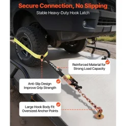 VEVOR Wheel Chock Tie-Down Kit, Tire-Style Tow Dolly Strap, Car Tie Down Kit with Heavy-Duty Hook, Break Strength 10009 lbs & Working Load 3333 lbs Motorcycle Tie-Down System for ATV, SUV, Snowmobiles