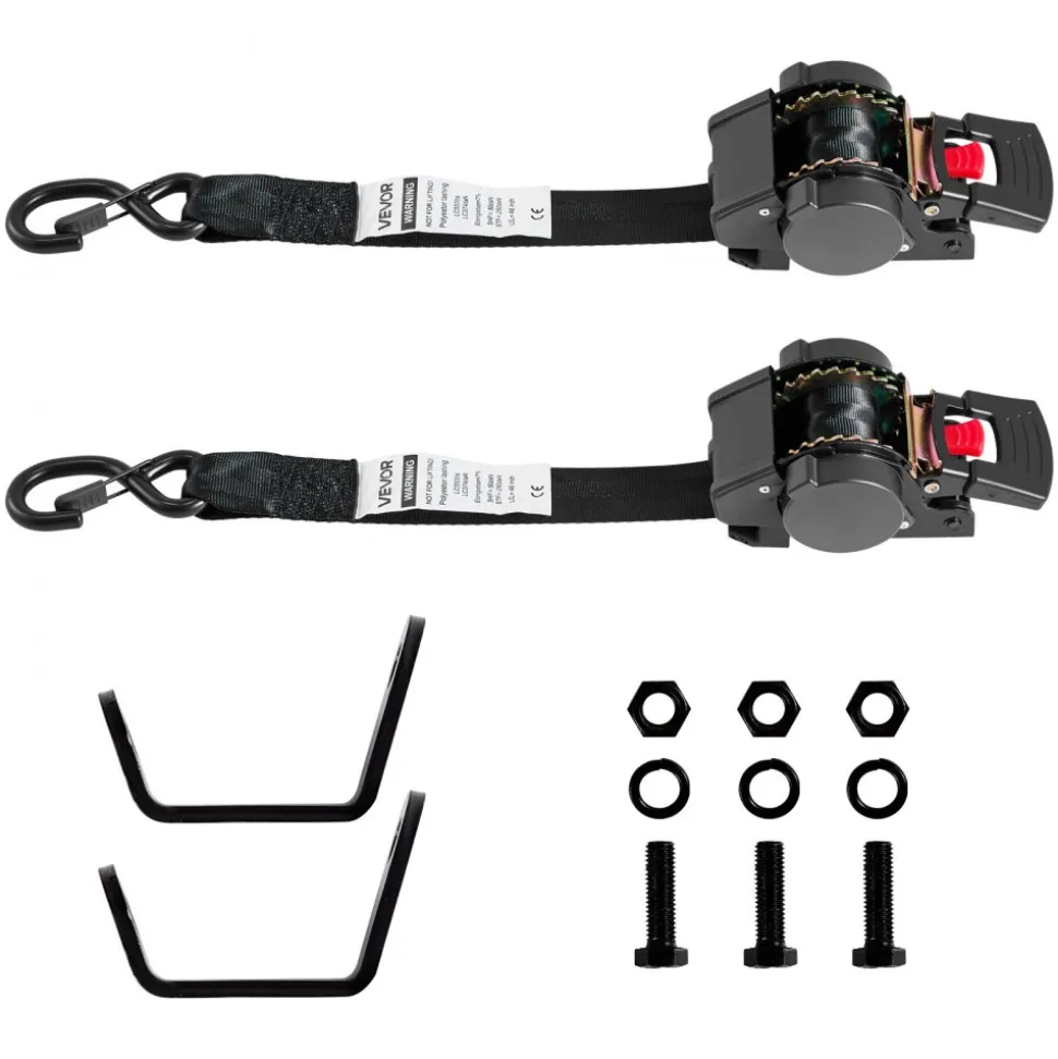VEVOR Wheel Chock Tie-Down Kit, Fixed Trailer Tie Down Strap, Car Tie Down Kit with S-Hook, Break Strength 1649 lbs & Working Load 550 lbs Motorcycle Tie-Down System for Trailers, Boats, Snowmobiles