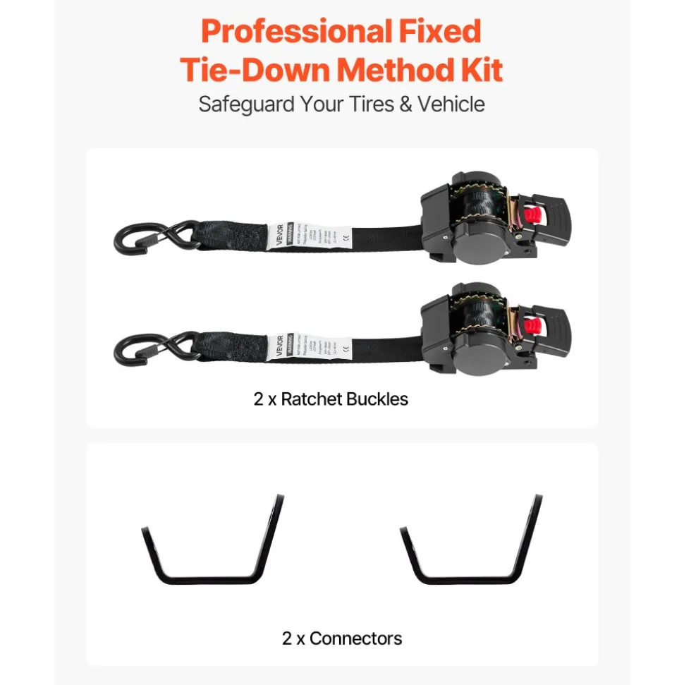 VEVOR Wheel Chock Tie-Down Kit, Fixed Trailer Tie Down Strap, Car Tie Down Kit with S-Hook, Break Strength 1649 lbs & Working Load 550 lbs Motorcycle Tie-Down System for Trailers, Boats, Snowmobiles