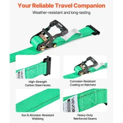 VEVOR Wheel Chock Tie-Down Kit, Chock-Style Trailer Tie Down Strap, Car Tie Down Kit with Buckle, Break Strength 4380 lbs & Working Load 1460 lbs Motorcycle Tie-Down System for ATVs, UTVs & Trailers