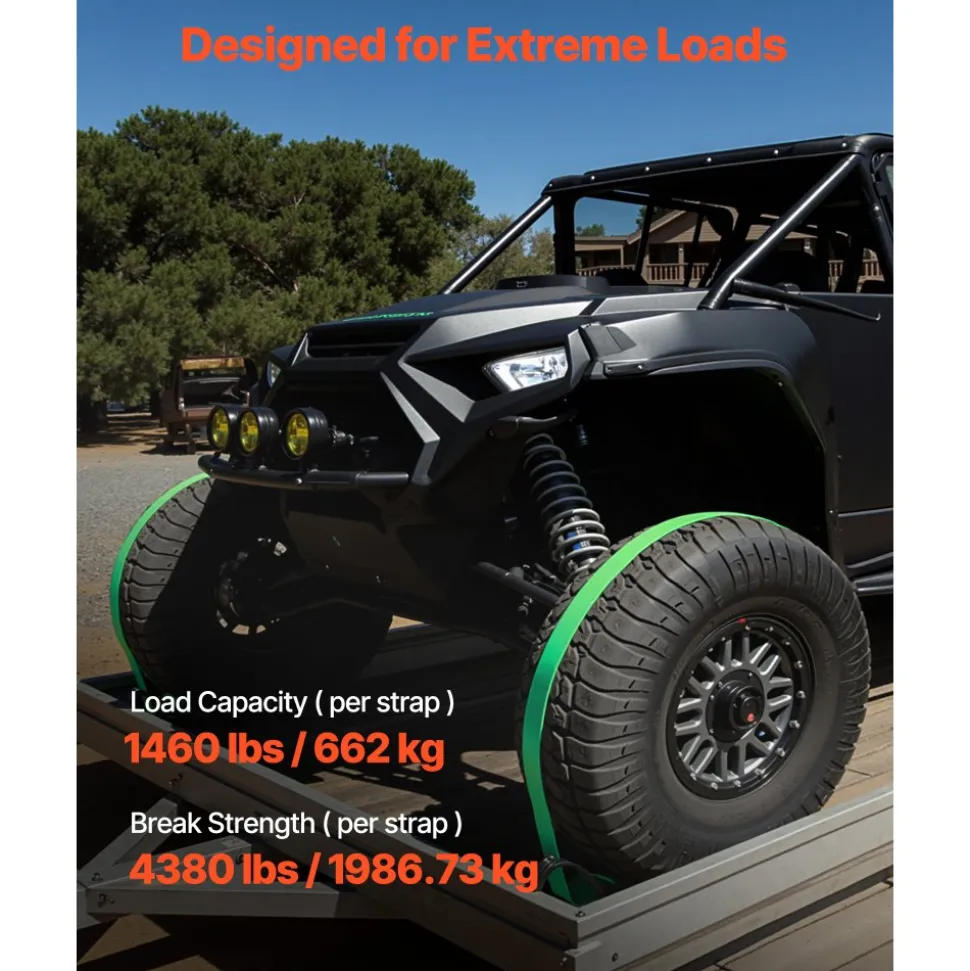 VEVOR Wheel Chock Tie-Down Kit, Chock-Style Trailer Tie Down Strap, Car Tie Down Kit with Buckle, Break Strength 4380 lbs & Working Load 1460 lbs Motorcycle Tie-Down System for ATVs, UTVs & Trailers