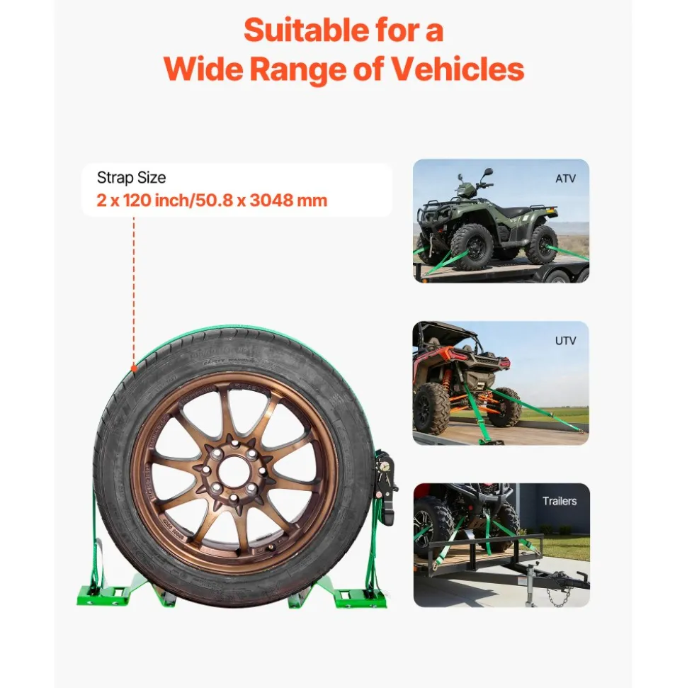VEVOR Wheel Chock Tie-Down Kit, Chock-Style Trailer Tie Down Strap, Car Tie Down Kit with Buckle, Break Strength 4380 lbs & Working Load 1460 lbs Motorcycle Tie-Down System for ATVs, UTVs & Trailers