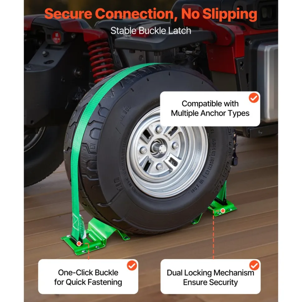VEVOR Wheel Chock Tie-Down Kit, Chock-Style Trailer Tie Down Strap, Car Tie Down Kit with Buckle, Break Strength 4380 lbs & Working Load 1460 lbs Motorcycle Tie-Down System for ATVs, UTVs & Trailers