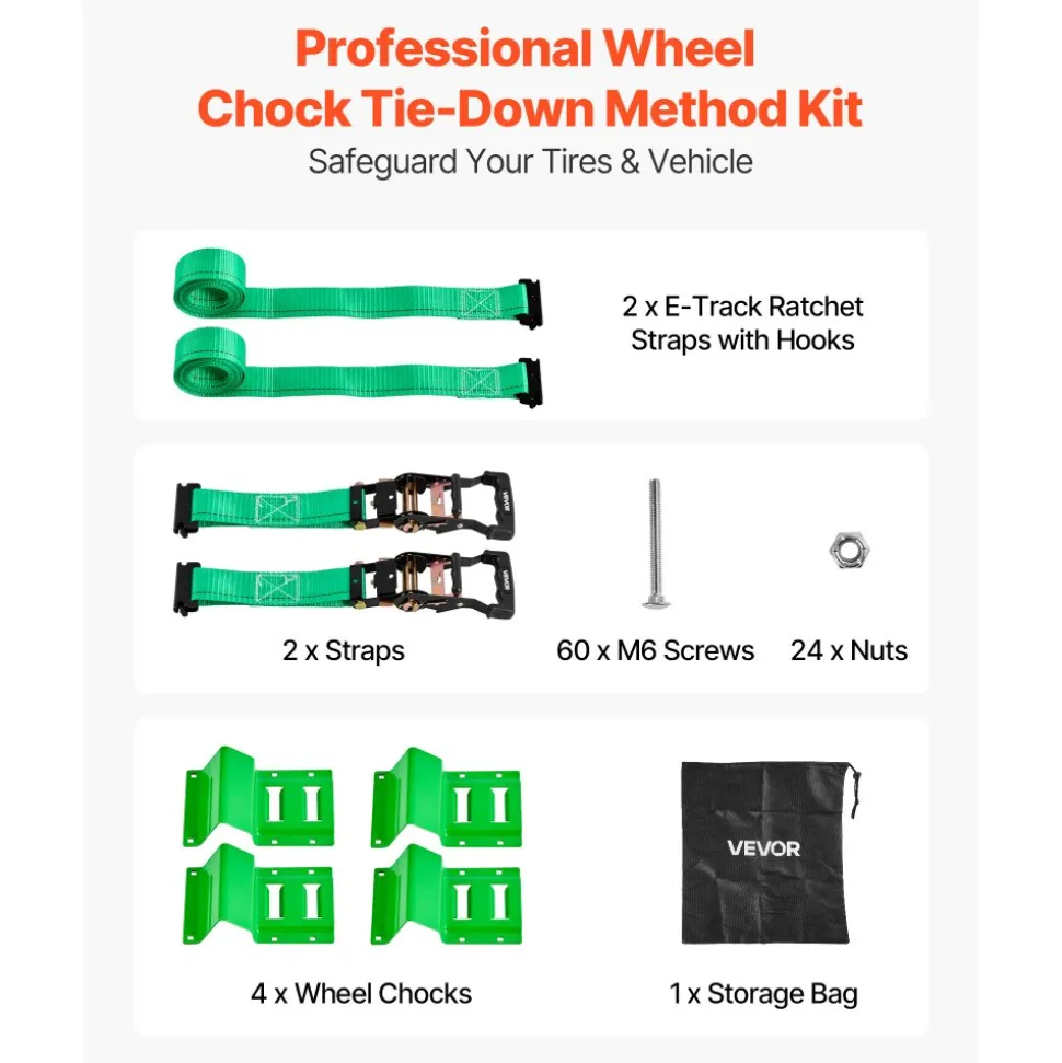 VEVOR Wheel Chock Tie-Down Kit, Chock-Style Trailer Tie Down Strap, Car Tie Down Kit with Buckle, Break Strength 4380 lbs & Working Load 1460 lbs Motorcycle Tie-Down System for ATVs, UTVs & Trailers