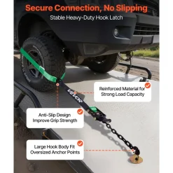 VEVOR Wheel Chock Tie-Down Kit, Chock-Style Trailer Tie Down Strap, Car Tie Down Kit with Buckle, Break Strength 4380 lbs & Working Load 1460 lbs Motorcycle Tie-Down System E-Hooks for ATVs, UTVs