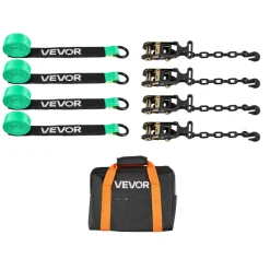 VEVOR Wheel Chock Tie-Down Kit, Deck-Style Trailer Tie Down Strap, Car Tie Down Kit with J-Hook, Break Strength 10009 lbs & Working Load 3333 lbs Motorcycle Tie-Down System for SUVs, Trailers, Trucks