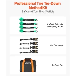 VEVOR Wheel Chock Tie-Down Kit, Deck-Style Trailer Tie Down Strap, Car Tie Down Kit with J-Hook, Break Strength 10009 lbs & Working Load 3333 lbs Motorcycle Tie-Down System for SUVs, Trailers, Trucks