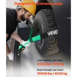 VEVOR Wheel Chock Tie-Down Kit, Deck-Style Trailer Tie Down Strap, Car Tie Down Kit with J-Hook, Break Strength 10009 lbs & Working Load 3333 lbs Motorcycle Tie-Down System for SUVs, Trailers, Trucks