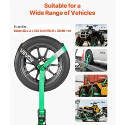 VEVOR Wheel Chock Tie-Down Kit, Deck-Style Trailer Tie Down Strap, Car Tie Down Kit with J-Hook, Break Strength 10009 lbs & Working Load 3333 lbs Motorcycle Tie-Down System for SUVs, Trailers, Trucks