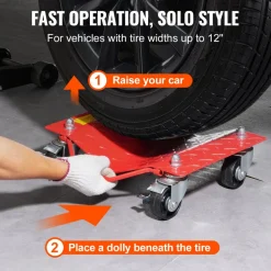 VEVOR Wheel Dolly, 8000 lbs Capacity Heavy-Duty Steel Car Mover, Wheel Dolly Car Tire Stake Set with Brakes, Vehicle Moving Cart Moving Cars, Trucks, Trailers, Motorcycles, and Boats, Set of 4, Red