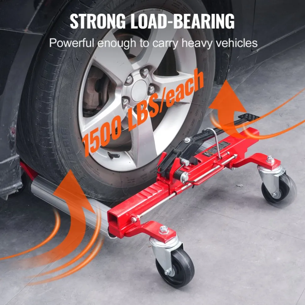 VEVOR Wheel Dolly, Max Capacity 1500 Lbs Car Dolly, Car Jack Dolly Lifter with 360° Rotatable Wheels, Heavy Duty Vehicle Positioning Ratchet Tire Jack, for Vehicle Car Auto Repair Moving, Set of 4