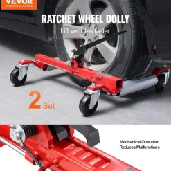 VEVOR Wheel Dolly, Max Capacity 1500 Lbs Car Dolly, Car Jack Dolly Lifter with Wheels, Heavy Duty Vehicle Positioning Ratchet Tire Jack, for Vehicle Car Auto Repair Moving, Set of 2
