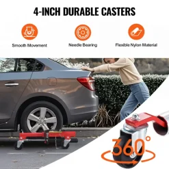 VEVOR Wheel Dolly, Max Capacity 1500 Lbs Car Dolly, Car Jack Dolly Lifter with 360° Rotatable Wheels, Heavy Duty Vehicle Positioning Hydraulic Tire Jack, for Vehicle Car Auto Repair Moving, Set of 4