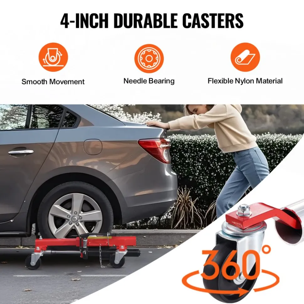 VEVOR Wheel Dolly, Max Capacity 1500 Lbs Car Dolly, Car Jack Dolly Lifter with 360° Rotatable Wheels, Heavy Duty Vehicle Positioning Hydraulic Tire Jack, for Vehicle Car Auto Repair Moving, Set of 4