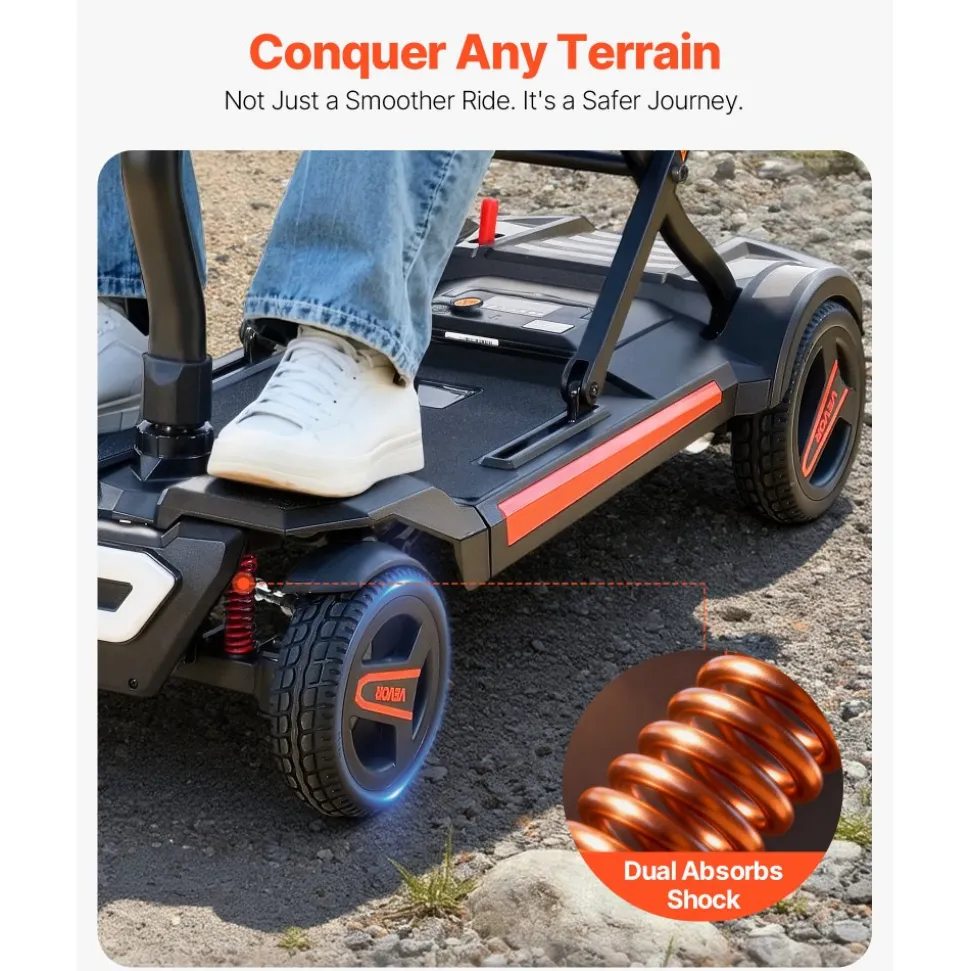 VEVOR 4-Wheel Electric Mobility Scooter for Adults & Seniors, Integrated Automatic Folding Mobility Scooter with Remote Control, NFC Keys & Long Range, 265LBS Loading Travel Wheelchair