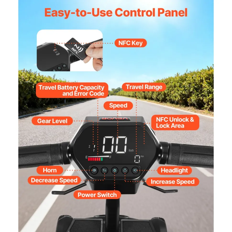 VEVOR 4-Wheel Electric Mobility Scooter for Adults & Seniors, Integrated Automatic Folding Mobility Scooter with Remote Control, NFC Keys & Long Range, 265LBS Loading Travel Wheelchair