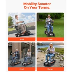VEVOR 4-Wheel Electric Mobility Scooter for Adults & Seniors, Integrated Automatic Folding Mobility Scooter with Remote Control, NFC Keys & Long Range, 265LBS Loading Travel Wheelchair