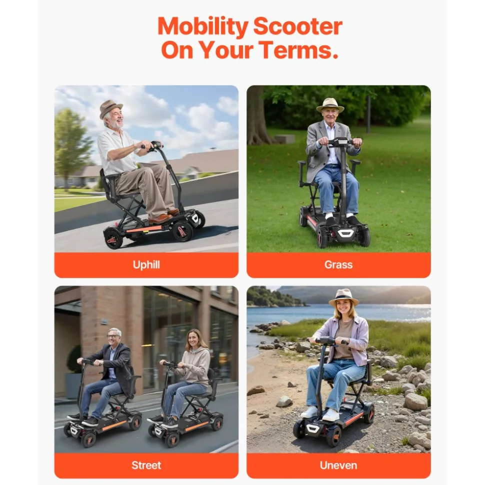 VEVOR 4-Wheel Electric Mobility Scooter for Adults & Seniors, Integrated Automatic Folding Mobility Scooter with Remote Control, NFC Keys & Long Range, 265LBS Loading Travel Wheelchair