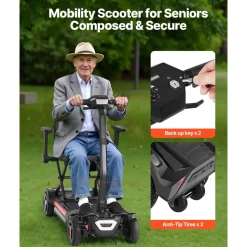 VEVOR 4-Wheel Electric Mobility Scooter for Adults & Seniors, Integrated Foldable Mobility Scooter with 9.3 Miles Long Range, All Terrain Travel Wheelchair with 9° Climbing Capacity & 265LBS Loading