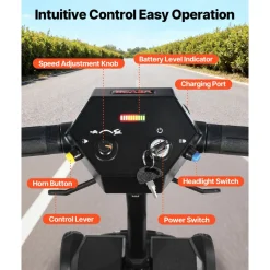 VEVOR 4-Wheel Electric Mobility Scooter for Adults & Seniors, Integrated Foldable Mobility Scooter with 9.3 Miles Long Range, All Terrain Travel Wheelchair with 9° Climbing Capacity & 265LBS Loading