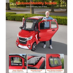VEVOR 4-Wheel Enclosed Mobility Scooter for Seniors Adults, 660lbs Capacity, 3-Seater 2000W Electric Recreational Mobility Scooter 45 Miles Long Range, Remote Unlock, All-Terrain for Touring Shopping