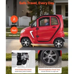VEVOR 4-Wheel Enclosed Mobility Scooter for Seniors Adults, 660lbs Capacity, 3-Seater 2000W Electric Recreational Mobility Scooter 45 Miles Long Range, Remote Unlock, All-Terrain for Touring Shopping