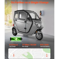 VEVOR 3-Wheel Enclosed Mobility Scooter for Seniors Adults, 650lbs Capacity, 3-Seater 1500W Electric Recreational Mobility Scooter 37 Miles Long Range, Remote Unlock, All-Terrain for Shopping Touring