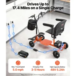 VEVOR 4-Wheel Folding Mobility Scooter for Adults & Seniors, 265LBS Loading Electric Mobility Scooter, All-Terrain Travel Wheelchair with 48V Lithium Battery, 8" Solid Tires & 8° Climbing Capacity