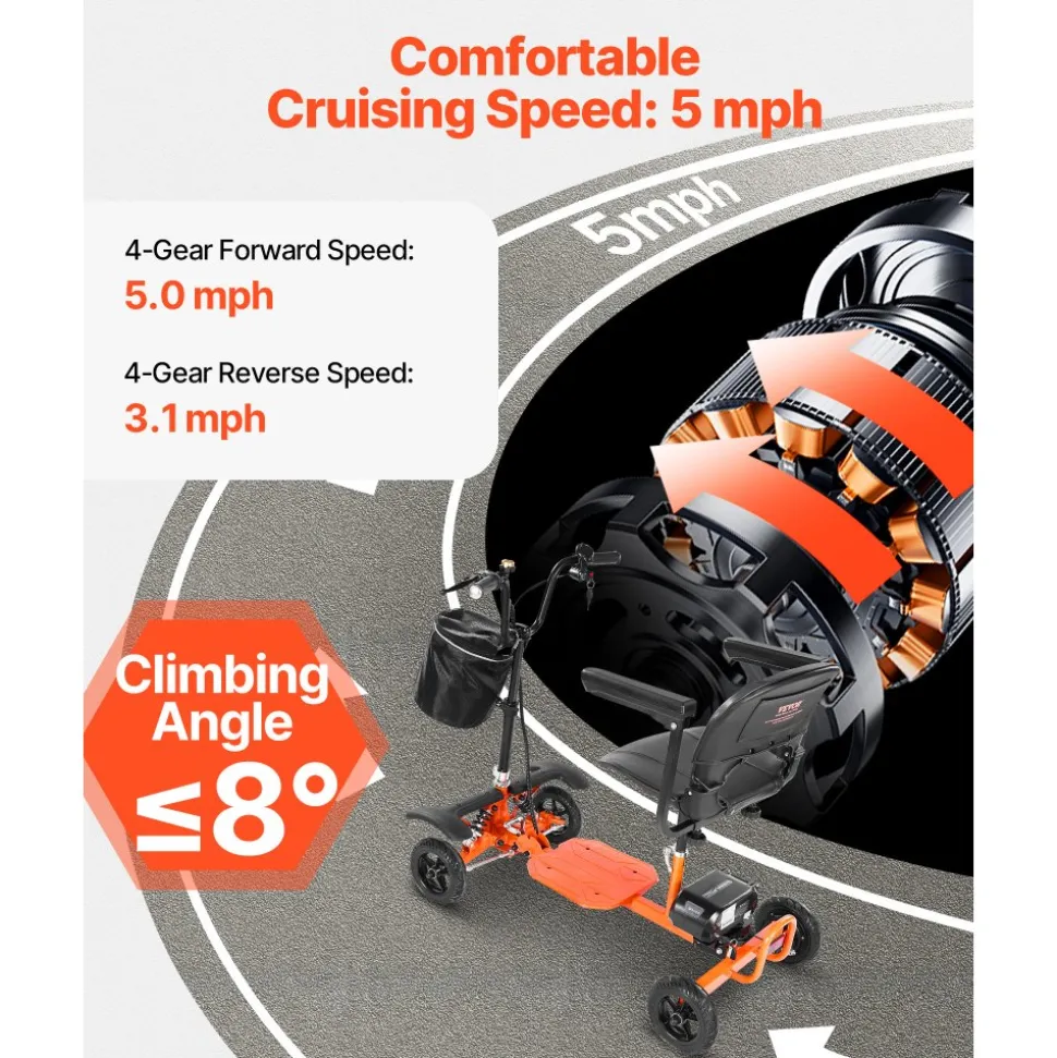 VEVOR 4-Wheel Folding Mobility Scooter for Adults & Seniors, 265LBS Loading Electric Mobility Scooter, All-Terrain Travel Wheelchair with 48V Lithium Battery, 8" Solid Tires & 8° Climbing Capacity