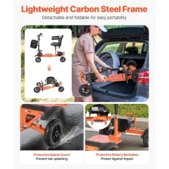 VEVOR 4-Wheel Folding Mobility Scooter for Adults & Seniors, 265LBS Loading Electric Mobility Scooter, All-Terrain Travel Wheelchair with 48V Lithium Battery, 8
