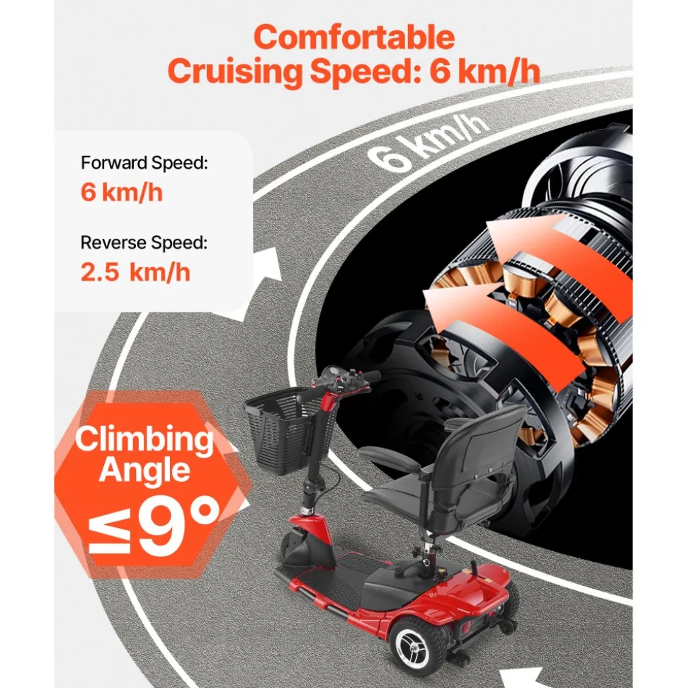 VEVOR 3 Wheel Folding Mobility Scooter for Adults & Seniors, Heavy-Duty Electric Powered Mobility Scooter & 12 Mile Long Range, All Terrain Travel Wheelchair with 9° Climbing Capacity, 265lb Capacity