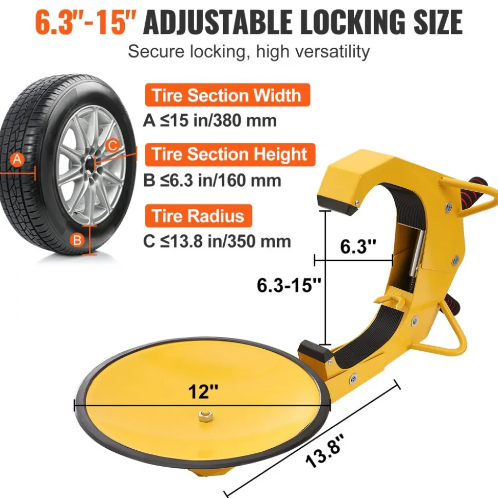 VEVOR Wheel Lock Clamp, 1 Pack Trailer Wheel Lock, Heavy-Duty Anti Theft Tire Lock, Adjustable Tire Boot Lock Tire Claw, Trailer Wheel Locks for RV Trailers, Cars, Trucks, SUVs