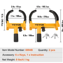 VEVOR Wheel Lock, 2 Packs Universal Wheel Clamp Lock, Adjustable Anti Theft Trailer Lock Wheel Clamp, Heavy-duty Steel Tire Lock for ATV RV SUV Car Golf Cart Boats Motorcycles, with 6 Keys