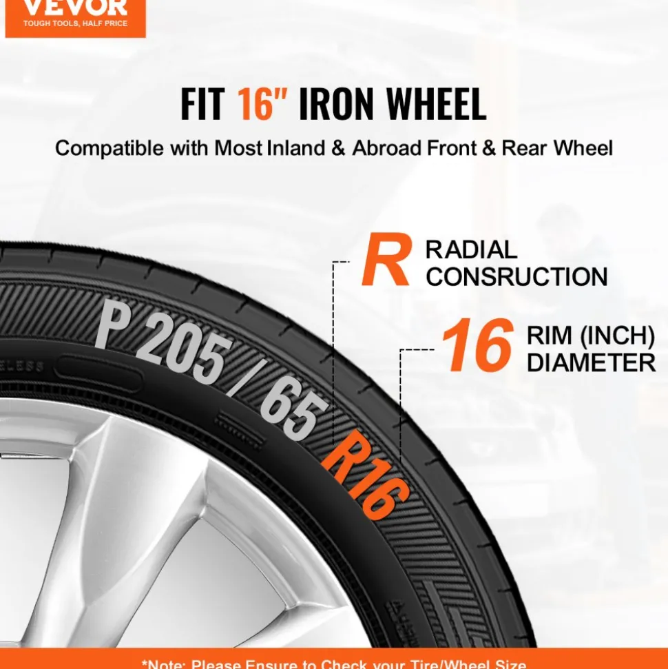 VEVOR Wheel Rim Cover Hubcaps, 16 in Diameter, Sturdy & Durable Scratch-Resistant Hubcap with Snap & Valve Nozzle Hole, ABS & PC Hubcap with High Rigidity & Less Wind Drag, Fits for All Weather Use